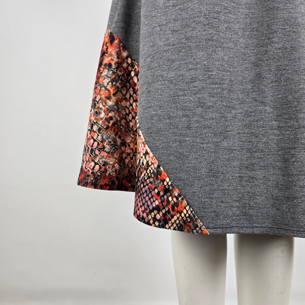 Nounke Asymmetrical Color Block Knit Midi Skirt Snake Print Panel Size S/M
