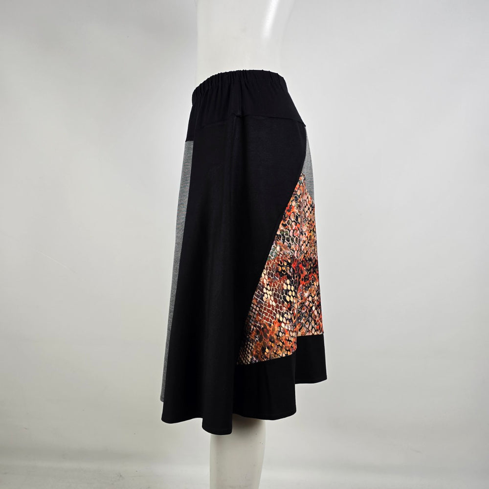 Nounke Asymmetrical Color Block Knit Midi Skirt Snake Print Panel Size S/M