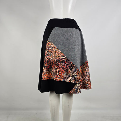 Nounke Asymmetrical Color Block Knit Midi Skirt Snake Print Panel Size S/M