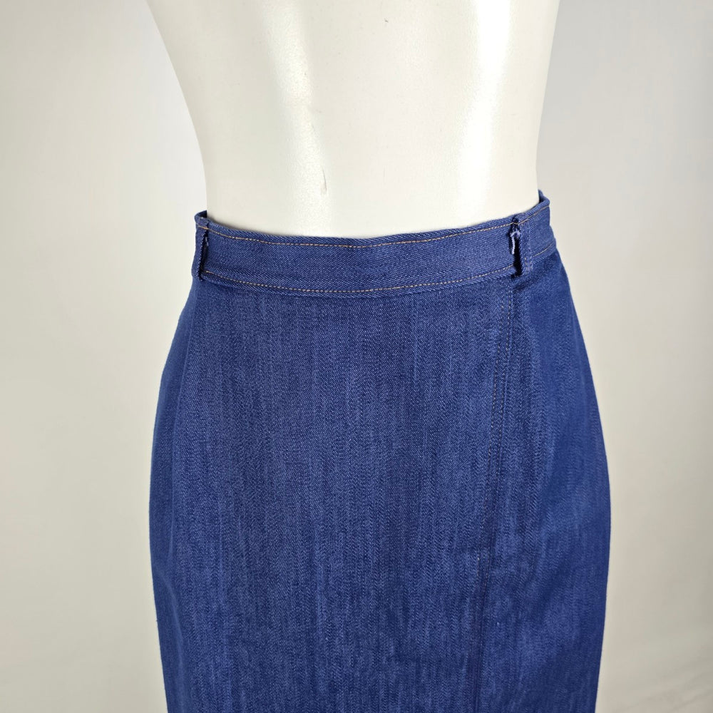 Vintage Rosecrest by Far Hudson Denim Midi Pencil Skirt Size S Blue Secretary Chic