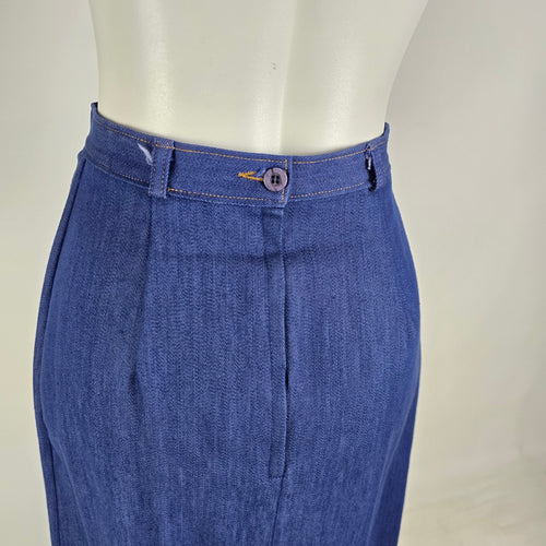 Vintage Rosecrest by Far Hudson Denim Midi Pencil Skirt Size S Blue Secretary Chic