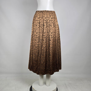 Vintage Esprit Metallic Bronze Floral Midi Skirt Elastic Waist Size 13/14