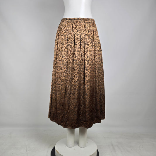 Vintage Esprit Metallic Bronze Floral Midi Skirt Elastic Waist Size 13/14