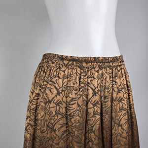 Vintage Esprit Metallic Bronze Floral Midi Skirt Elastic Waist Size 13/14