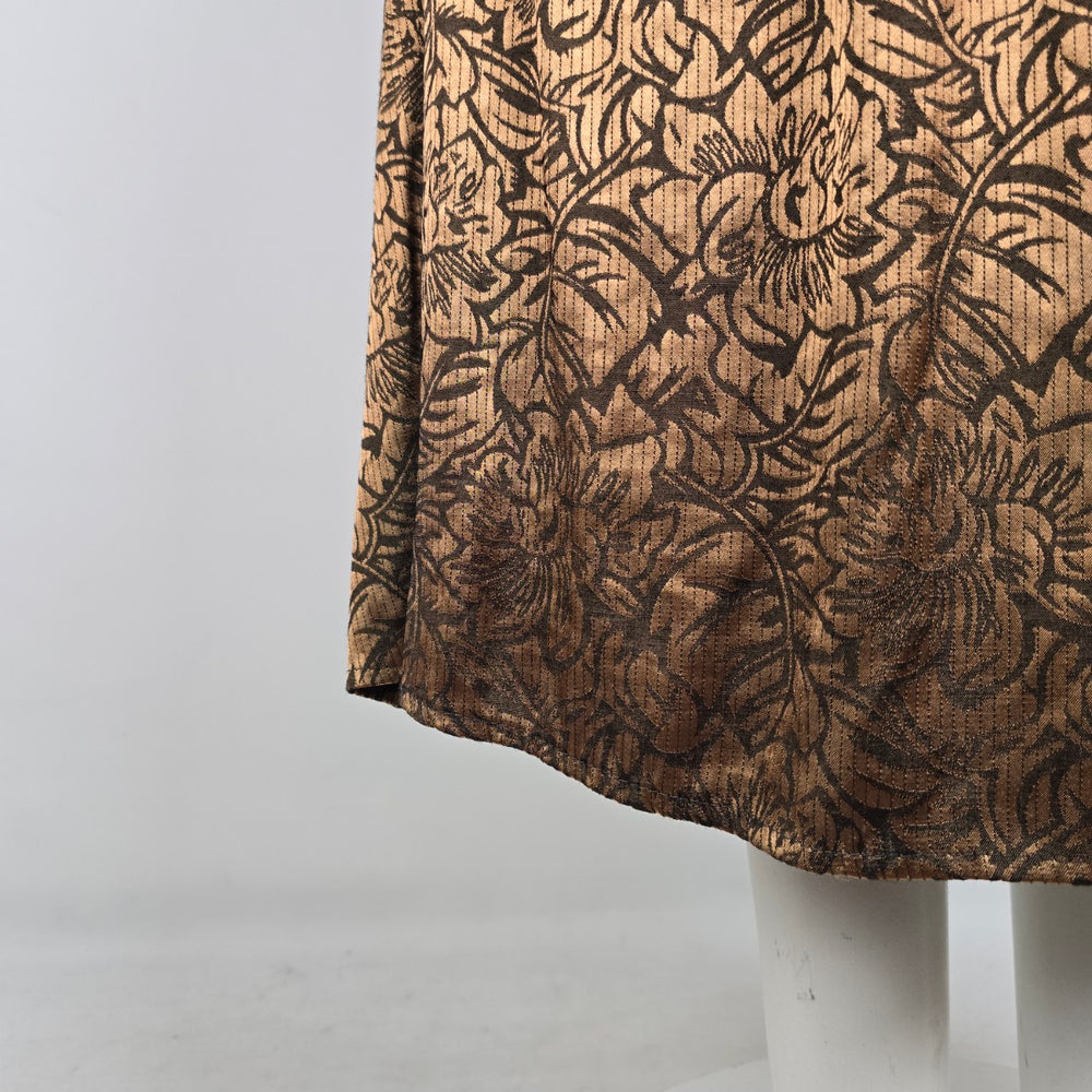 Vintage Esprit Metallic Bronze Floral Midi Skirt Elastic Waist Size 13/14