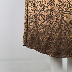 Vintage Esprit Metallic Bronze Floral Midi Skirt Elastic Waist Size 13/14
