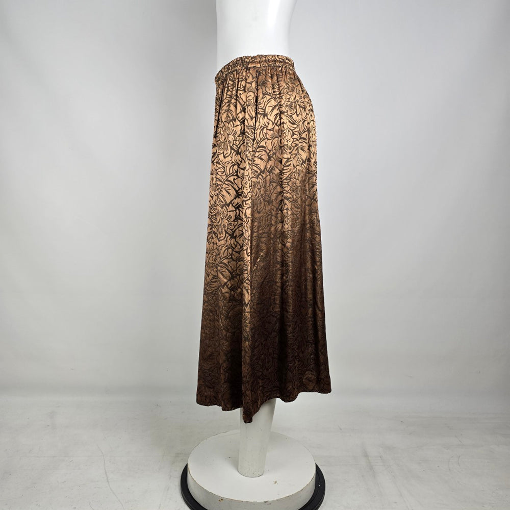 Vintage Esprit Metallic Bronze Floral Midi Skirt Elastic Waist Size 13/14