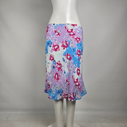 Y2K Suzy Shier Floral Midi Skirt Size M/L Purple Blue Pink Bias Cut