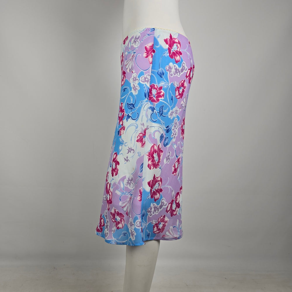 Y2K Suzy Shier Floral Midi Skirt Size M/L Purple Blue Pink Bias Cut