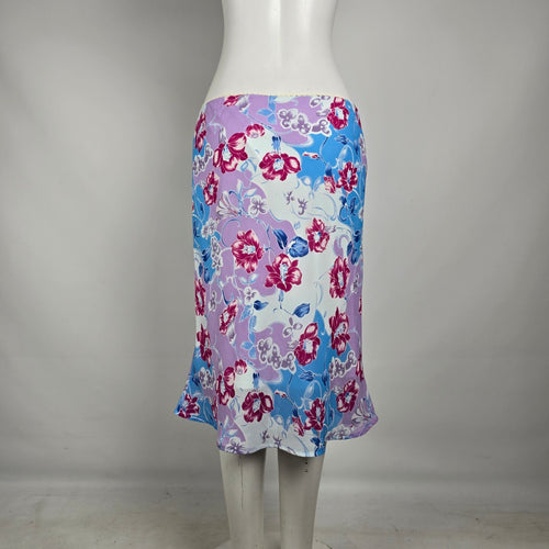 Y2K Suzy Shier Floral Midi Skirt Size M/L Purple Blue Pink Bias Cut