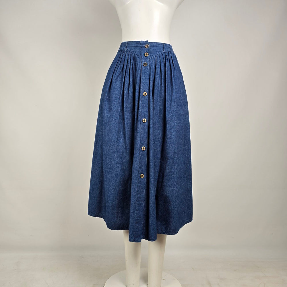 Vintage Sterling Stall Sport Denim Midi Skirt Size 8 High Waist Cottagecore