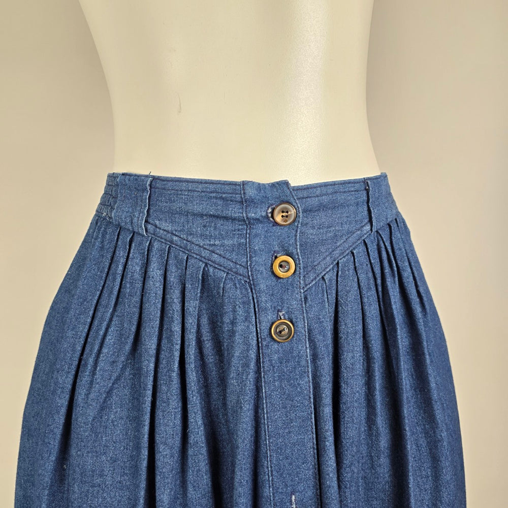 Vintage Sterling Stall Sport Denim Midi Skirt Size 8 High Waist Cottagecore