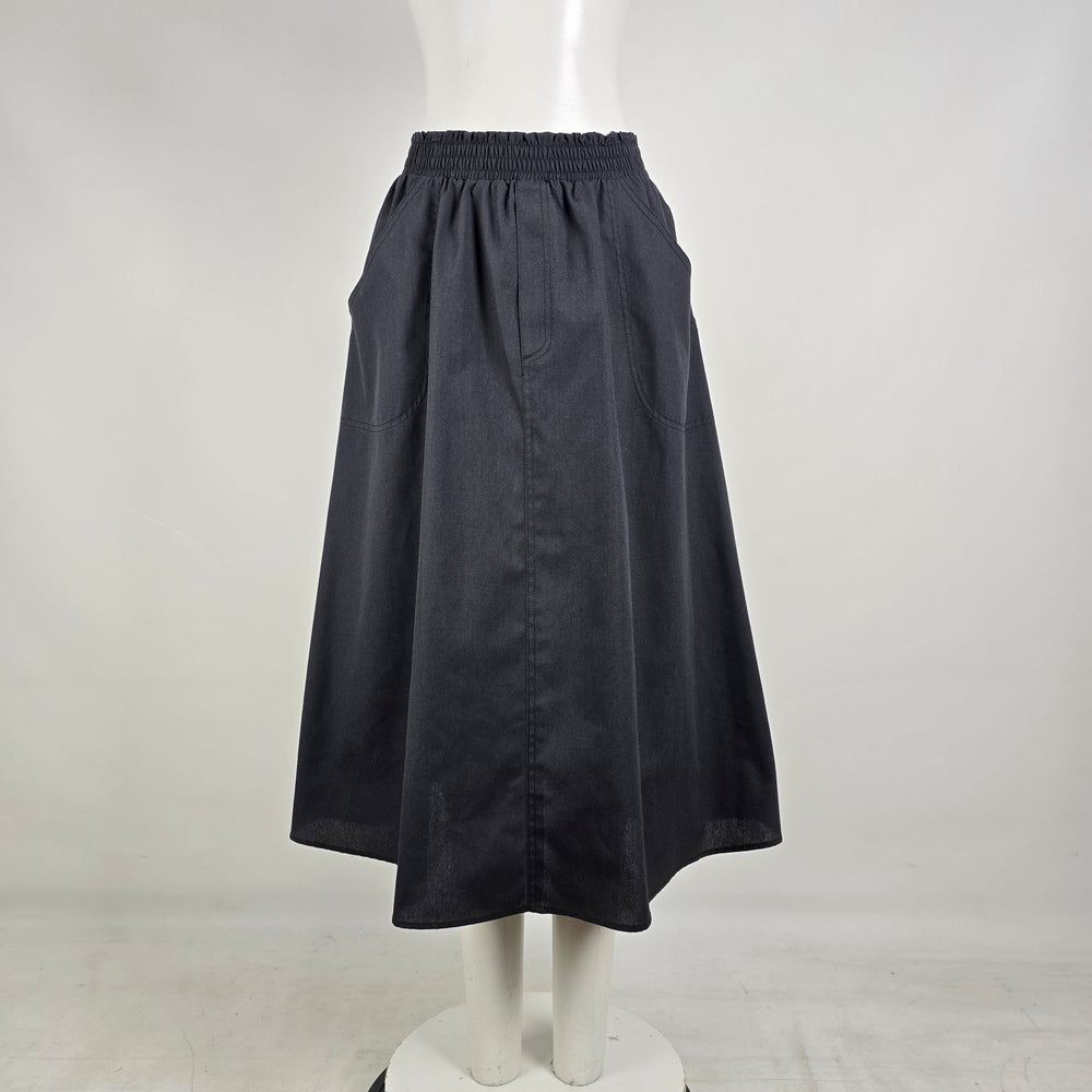 Vintage Black Full Midi Skirt Size 10 Elastic Waist Minimalist Cottagecore