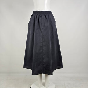 Vintage Black Full Midi Skirt Size 10 Elastic Waist Minimalist Cottagecore