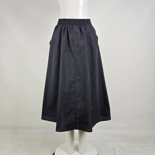 Vintage Black Full Midi Skirt Size 10 Elastic Waist Minimalist Cottagecore