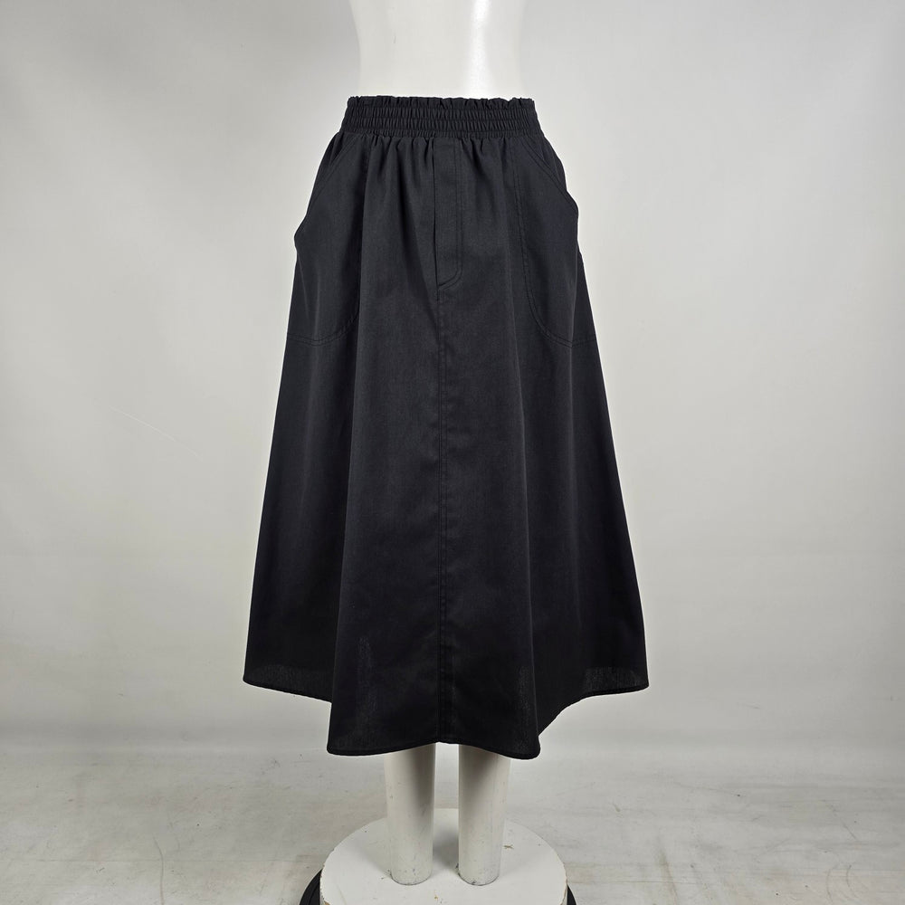 Vintage Black Full Midi Skirt Size 10 Elastic Waist Minimalist Cottagecore