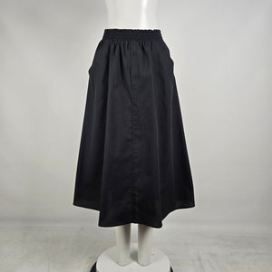 Vintage Black Full Midi Skirt Size 10 Elastic Waist Minimalist Cottagecore
