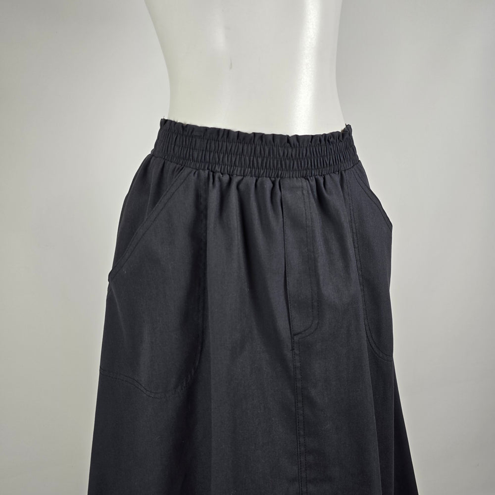 Vintage Black Full Midi Skirt Size 10 Elastic Waist Minimalist Cottagecore