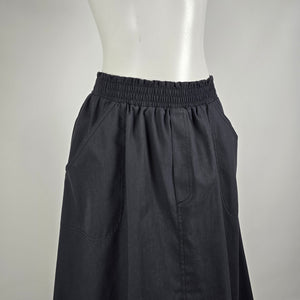 Vintage Black Full Midi Skirt Size 10 Elastic Waist Minimalist Cottagecore