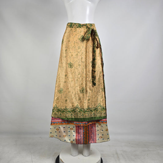 Vintage 100% Silk Sari Wrap Skirt Size S/M Made in India Bohemian Maxi