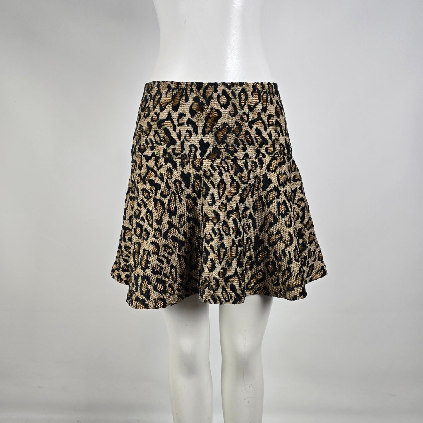 Free People Leopard Print Mini Skirt Flounce Hem Size 8