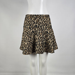 Free People Leopard Print Mini Skirt Flounce Hem Size 8