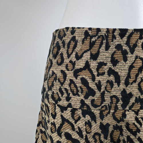 Free People Leopard Print Mini Skirt Flounce Hem Size 8