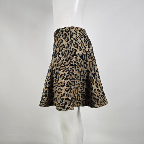Free People Leopard Print Mini Skirt Flounce Hem Size 8