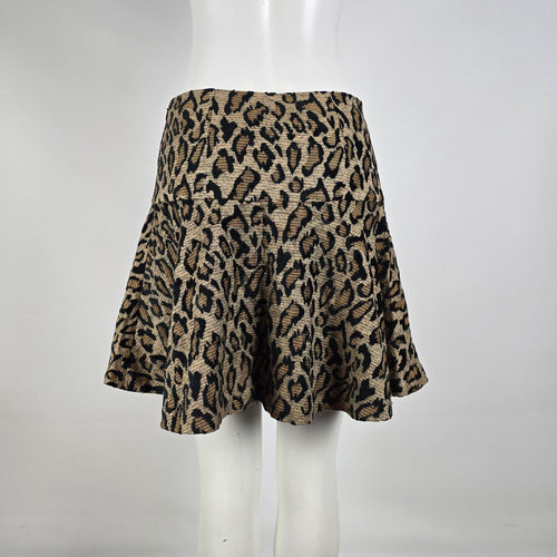 Free People Leopard Print Mini Skirt Flounce Hem Size 8