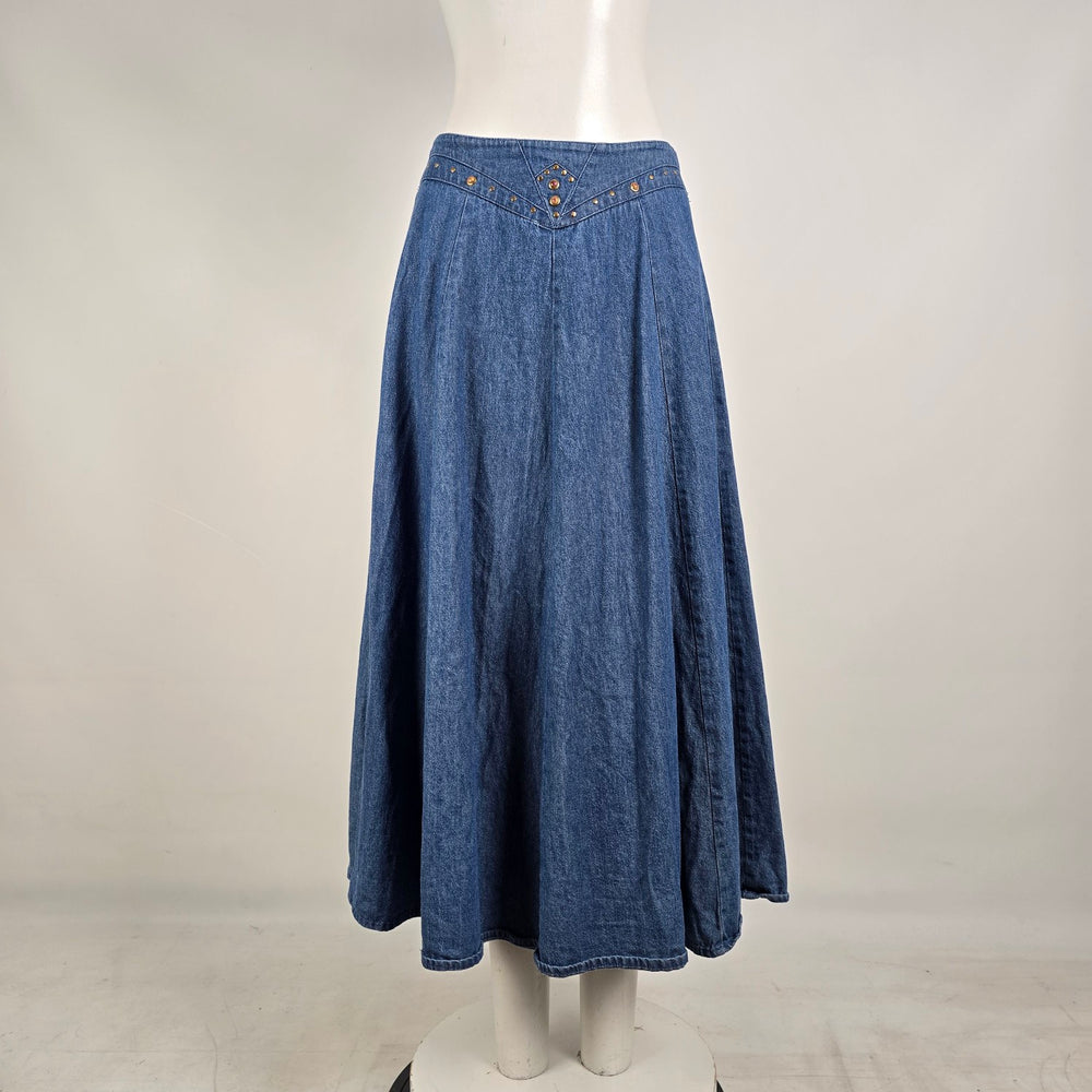 Vintage City Girl Sport Denim Maxi Skirt Studded Western Y2K Size 8