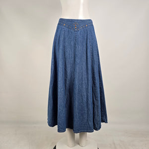 Vintage City Girl Sport Denim Maxi Skirt Studded Western Y2K Size 8