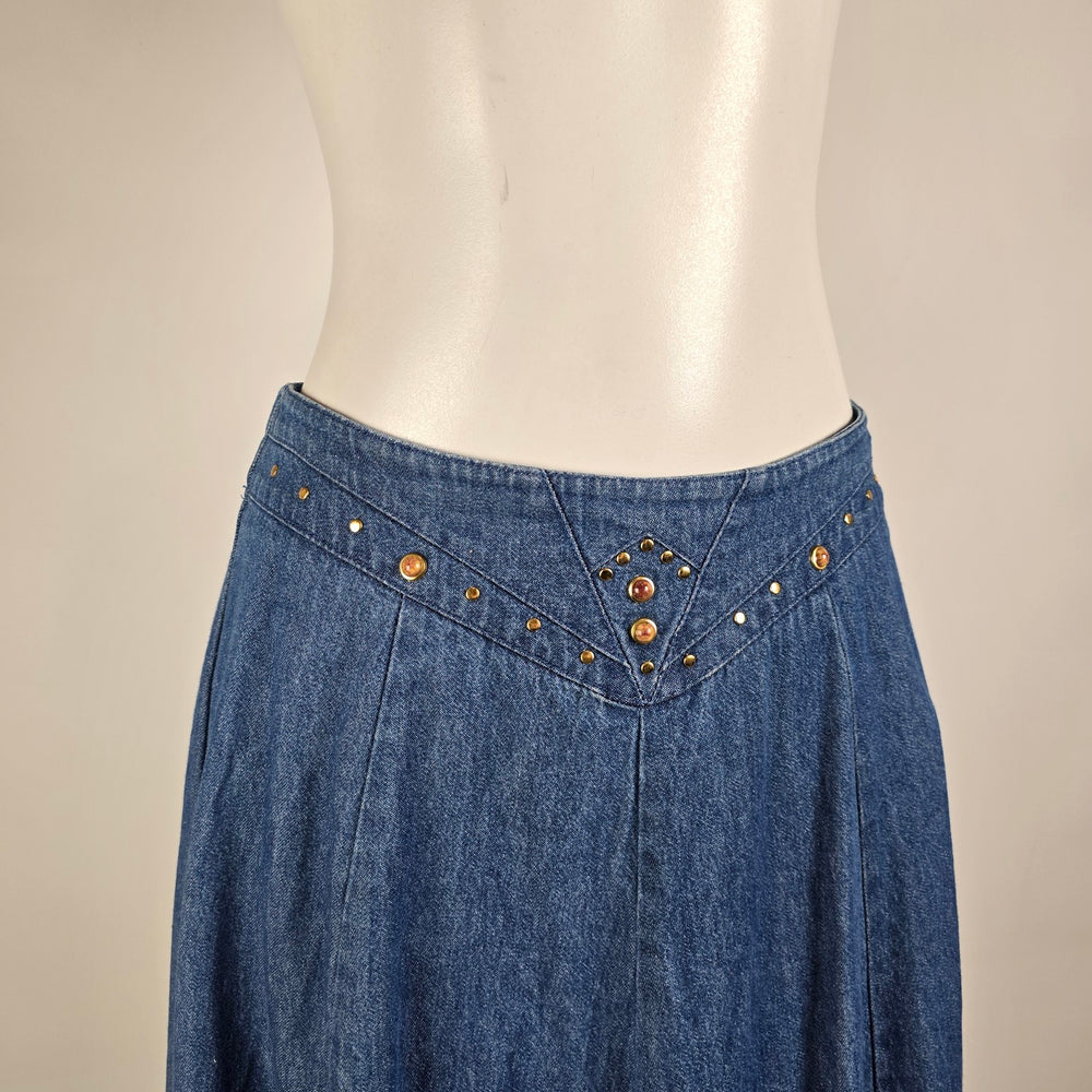 Vintage City Girl Sport Denim Maxi Skirt Studded Western Y2K Size 8