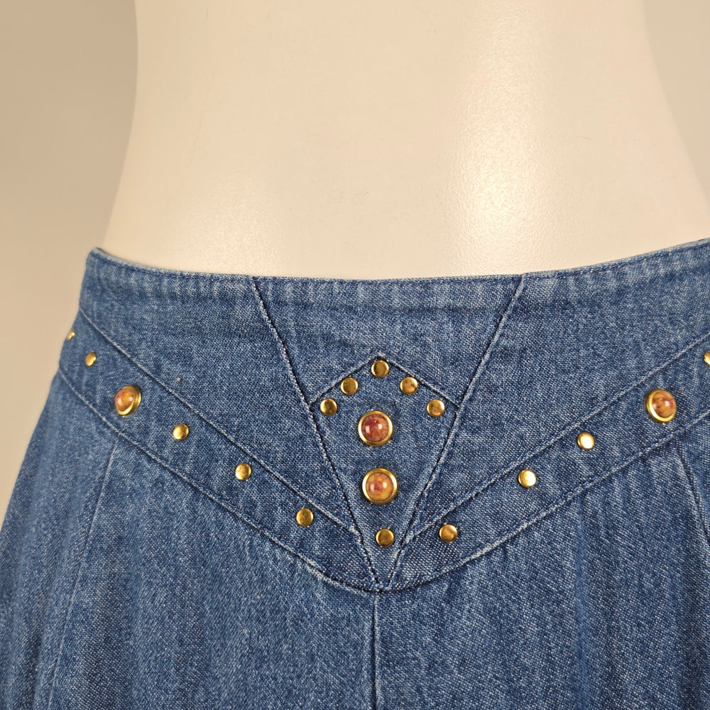 Vintage City Girl Sport Denim Maxi Skirt Studded Western Y2K Size 8