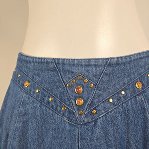 Vintage City Girl Sport Denim Maxi Skirt Studded Western Y2K Size 8