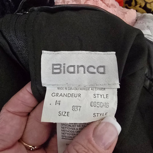 Bianca Black Genuine Leather Pencil Skirt Made in Canada Size 14 Vintage