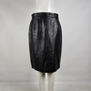 Bianca Black Genuine Leather Pencil Skirt Made in Canada Size 14 Vintage