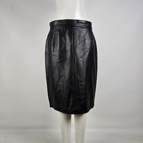 Bianca Black Genuine Leather Pencil Skirt Made in Canada Size 14 Vintage