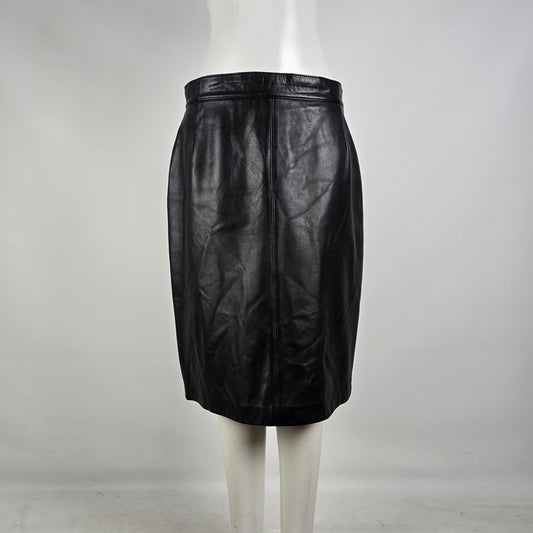 Bianca Black Genuine Leather Pencil Skirt Made in Canada Size 14 Vintage