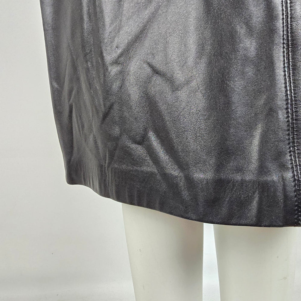 Bianca Black Genuine Leather Pencil Skirt Made in Canada Size 14 Vintage