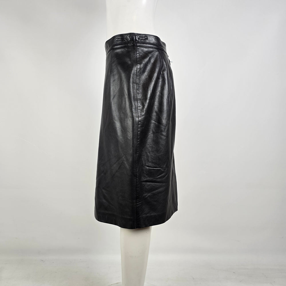 Bianca Black Genuine Leather Pencil Skirt Made in Canada Size 14 Vintage
