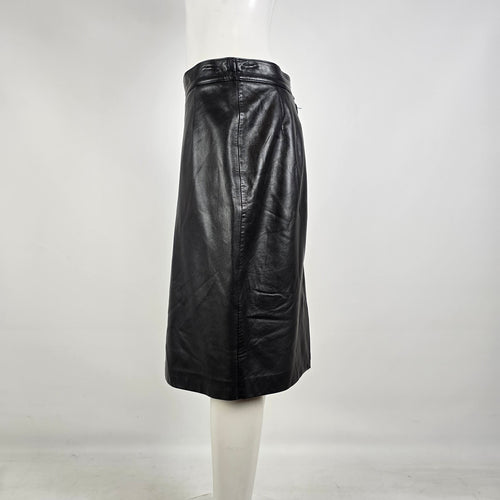 Bianca Black Genuine Leather Pencil Skirt Made in Canada Size 14 Vintage