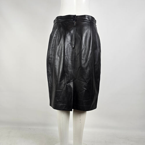 Bianca Black Genuine Leather Pencil Skirt Made in Canada Size 14 Vintage