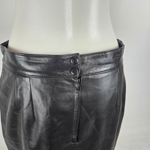 Bianca Black Genuine Leather Pencil Skirt Made in Canada Size 14 Vintage