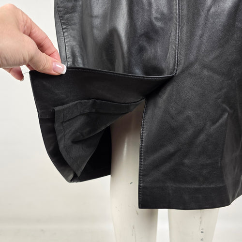 Bianca Black Genuine Leather Pencil Skirt Made in Canada Size 14 Vintage