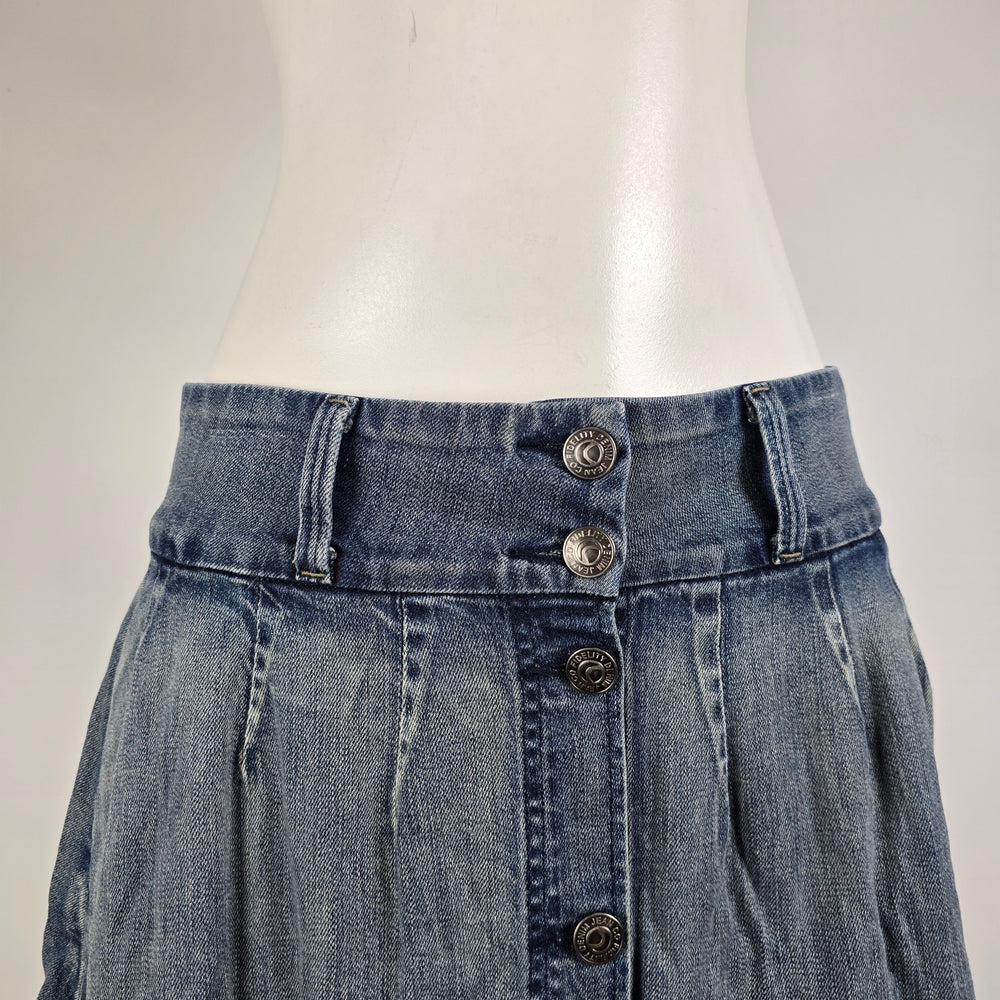Fidelity Denim Button Front Mini Skirt Size L Pleated Jean Skirt Y2K