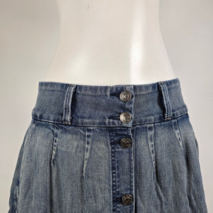 Fidelity Denim Button Front Mini Skirt Size L Pleated Jean Skirt Y2K