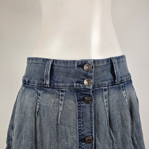 Fidelity Denim Button Front Mini Skirt Size L Pleated Jean Skirt Y2K