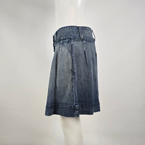 Fidelity Denim Button Front Mini Skirt Size L Pleated Jean Skirt Y2K