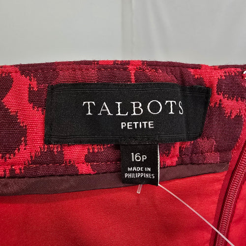 Talbots Petite Red Leopard Print Pencil Skirt Textured Career Chic 16P