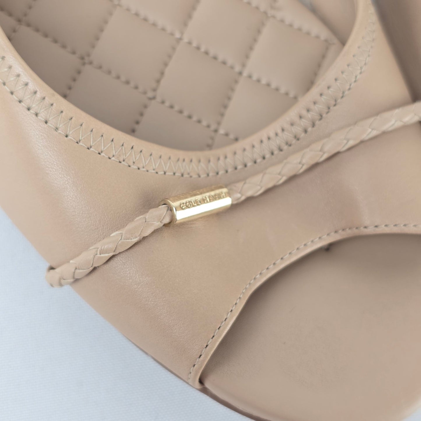 Cole Haan Grand.OS Nude Leather Peep Toe Wedge Heels Size 12 Comfort Pumps